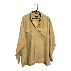 Van Heusen Men's Soft Suede Shirt, Beige Tan, Long Sleeve, Button-Up, Size XL